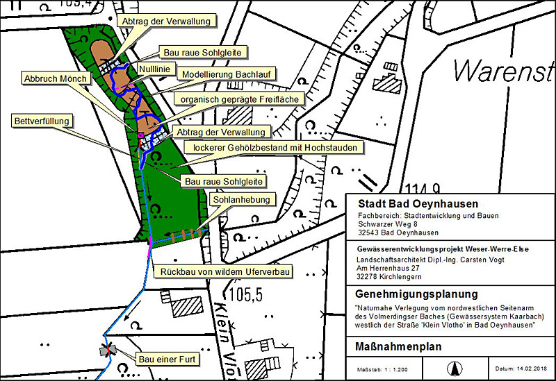 volmerdingser bach westl klein vlotho rueckbau von teichanlagen bachverlegung und furt statt verrohrung karte