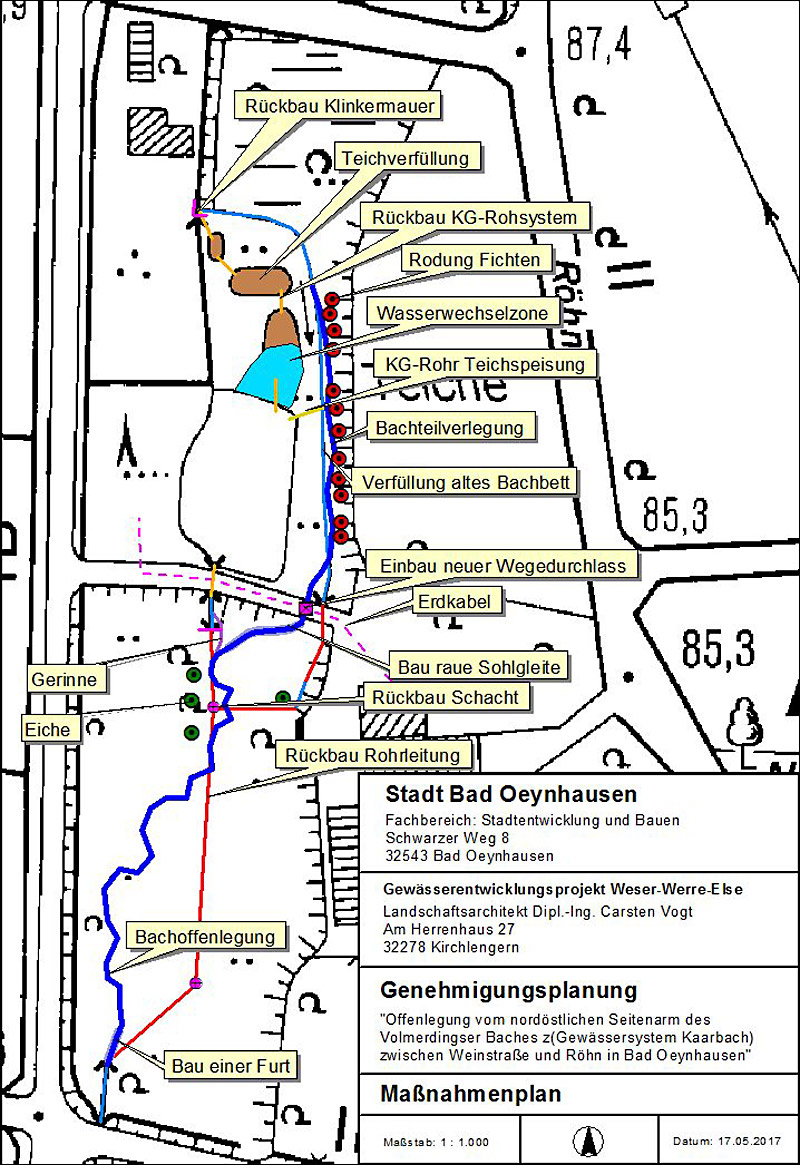 volmerdingser bach zwischen weinstr und roehn bachverlegung und furt statt verrohrung optimierung wegedurchlass rueckbau teichanlge karte