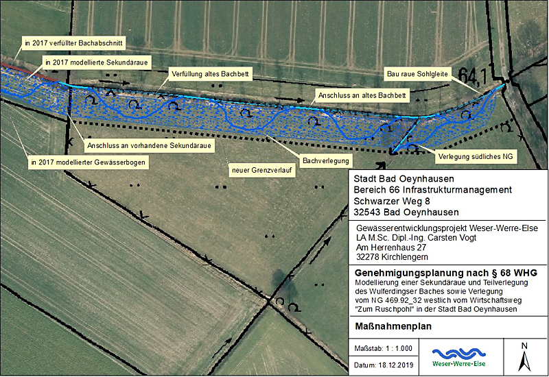 wulferdingser bach oestlich hedingser masch bachteilverlegung in sekundaeraue karte