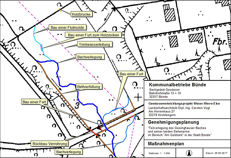 gewinghauser bach duenne am goldsiek bachverlegung furten flutrinne sohlgleite karte