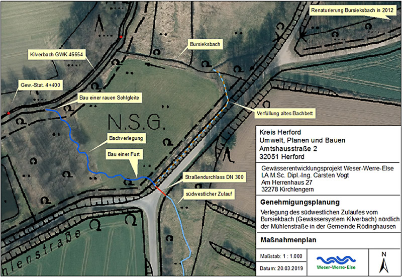 kilverbach westl westkilverstr muehlenfeldstr bachverlegung in die niederung mit treckerfurt und sohlgleite karte